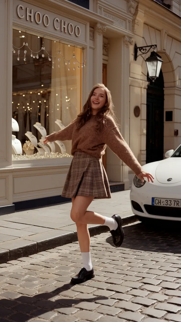 cute school outfits 2025 Playful Checkered Skirt for Carefree Days