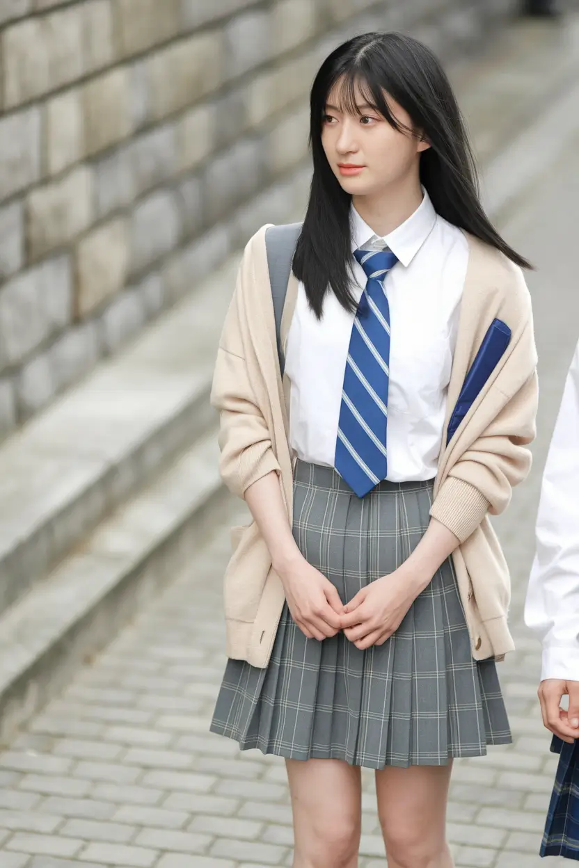 cute school outfits Classic Cardigan with Plaid Skirt and Tie