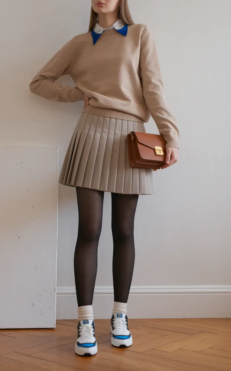 cute school outfits 2025 Neutral Layers with Pops of Blue