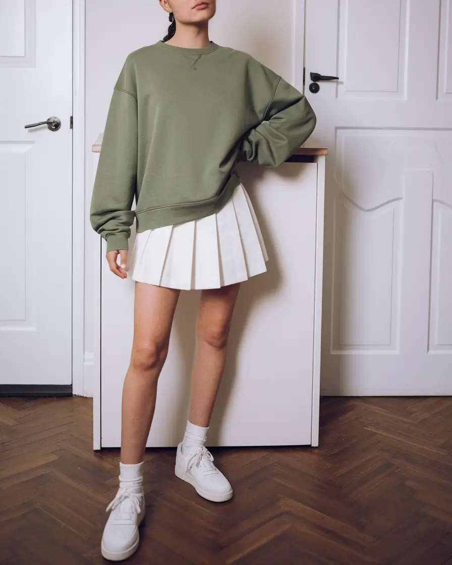 cute school outfits 2025 Sporty and Fresh with White & Green
