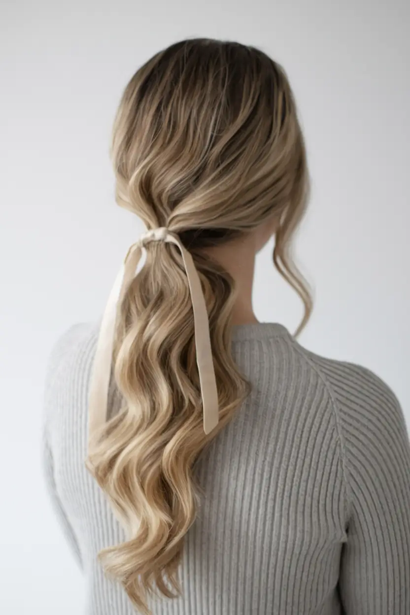 end of summer hairstyles ideas 2025 soft ribbon-tied waves