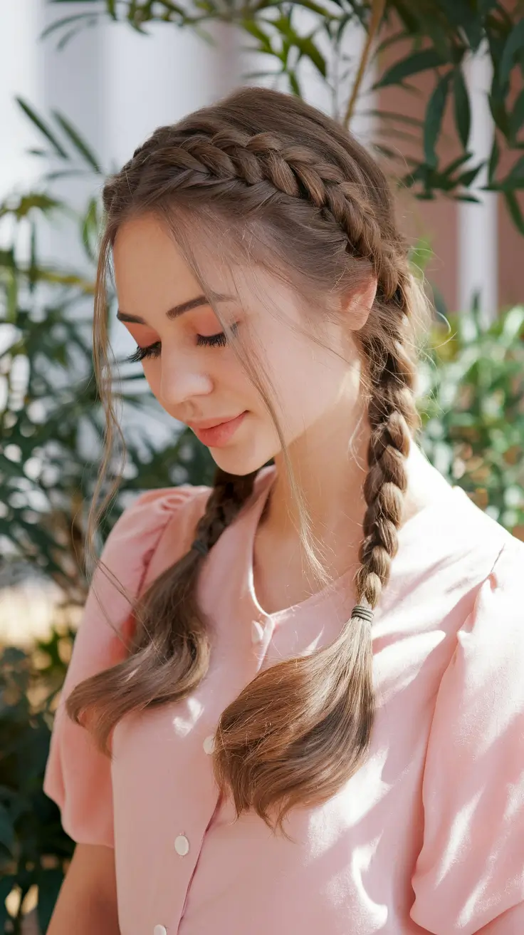 end of summer hairstyles ideas 2025 Chic Braided Crown with Soft Waves