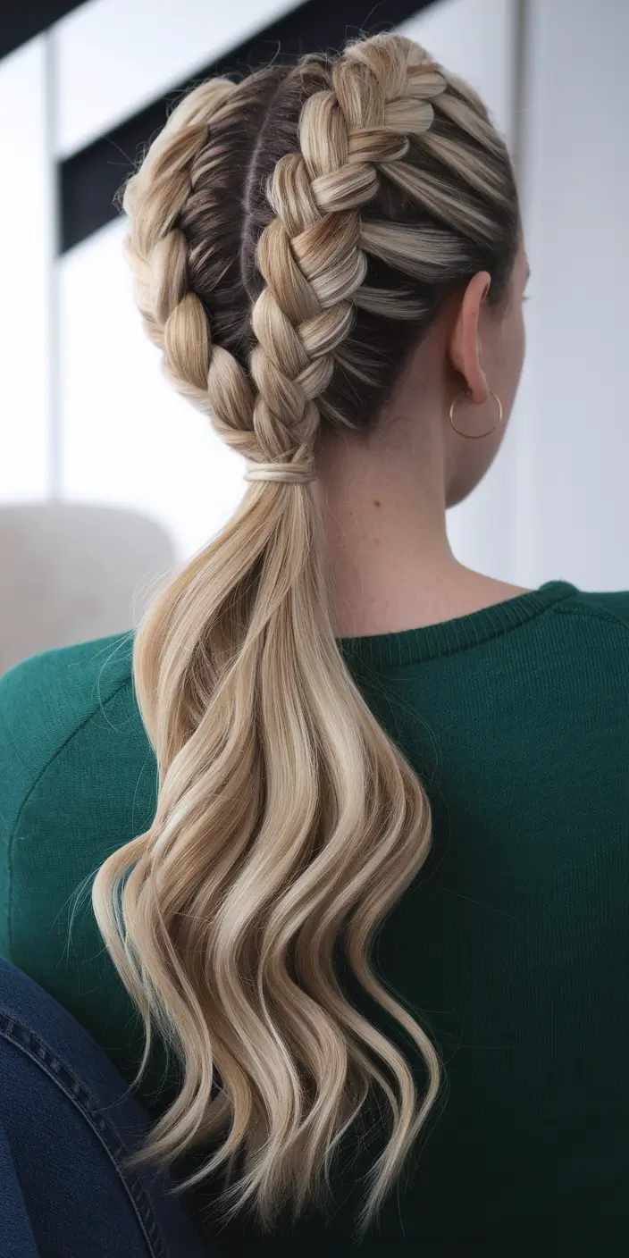 end of summer hairstyles ideas 2025 Classic Low Ponytail with Braided Accents