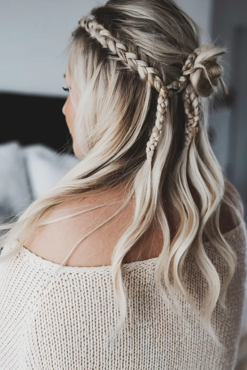 end of summer hairstyles ideas 2025 Elegant Half-Up Twist with Waves