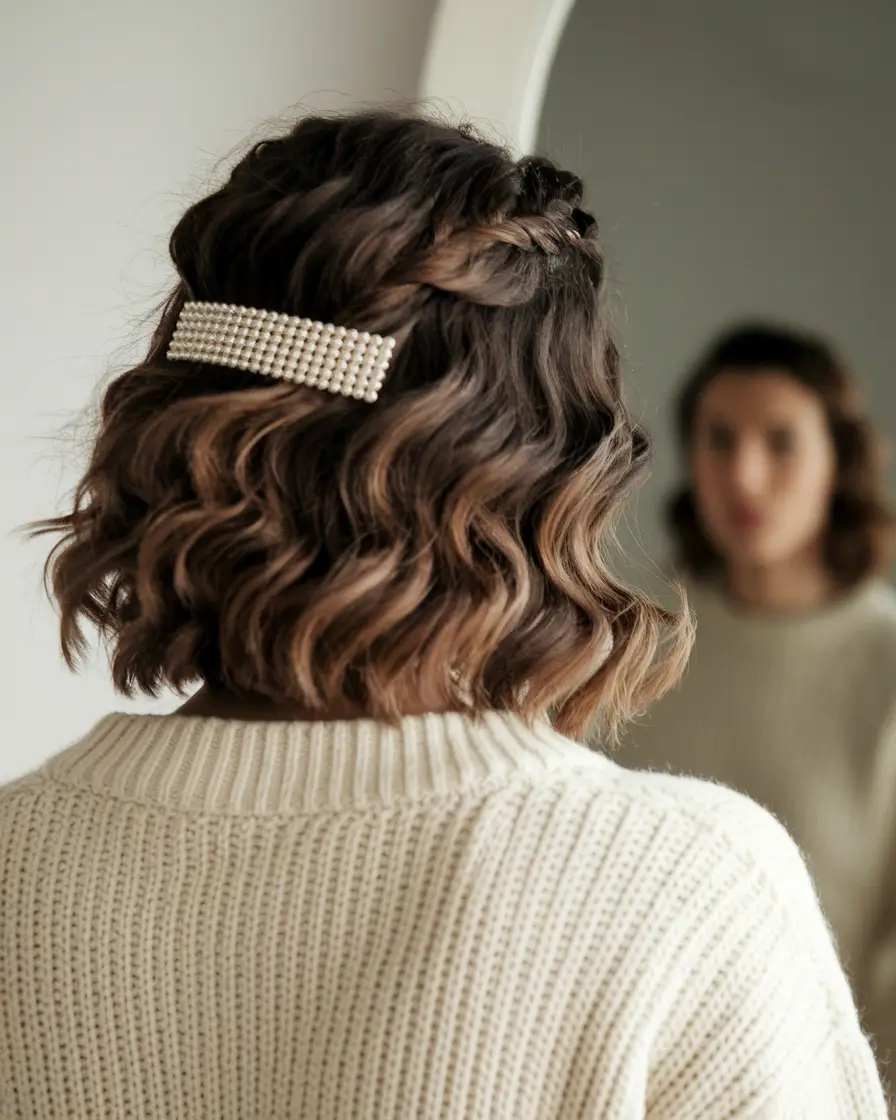 end of summer hairstyles ideas 2025 Textured Bob with Pearl Clip
