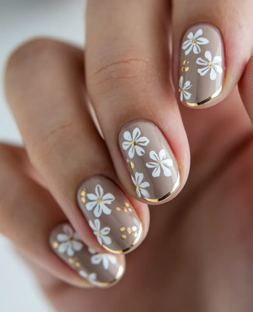 end of summer nails ideas 2025 Daisy Daydream in Neutral