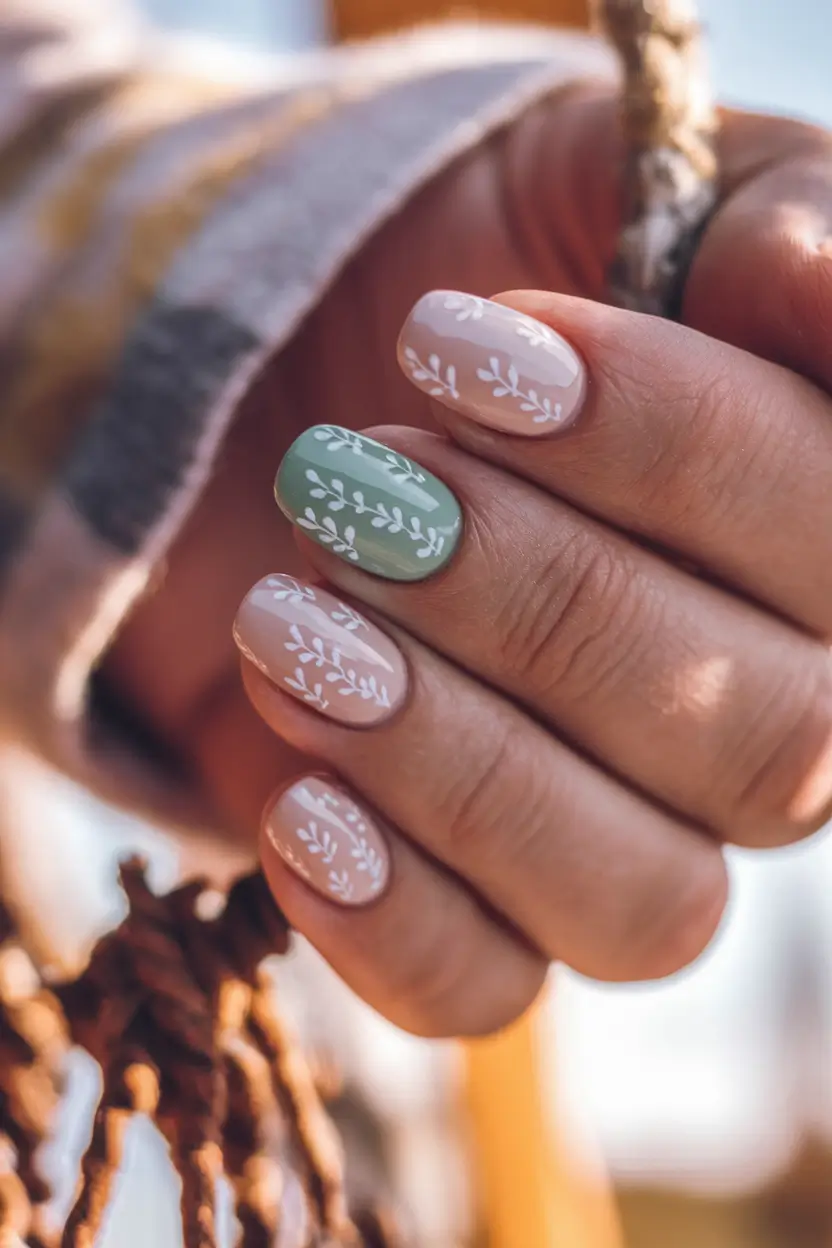 end of summer nails Delicate Vines in Dusty Neutrals