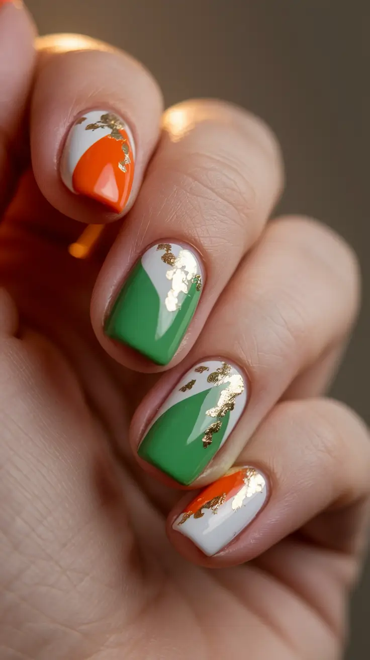 end of summer nails Fresh Citrus Pop with Gold Foil
