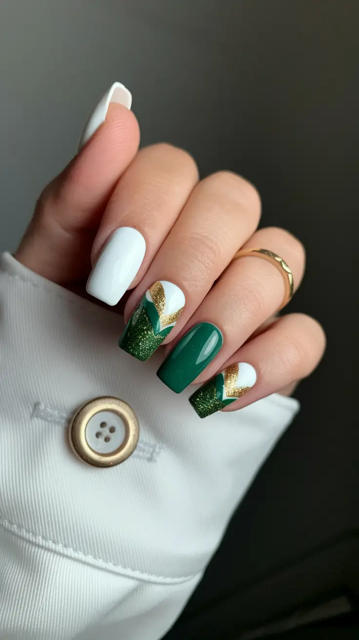 end of summer nails Emerald Elegance with Graphic Edge