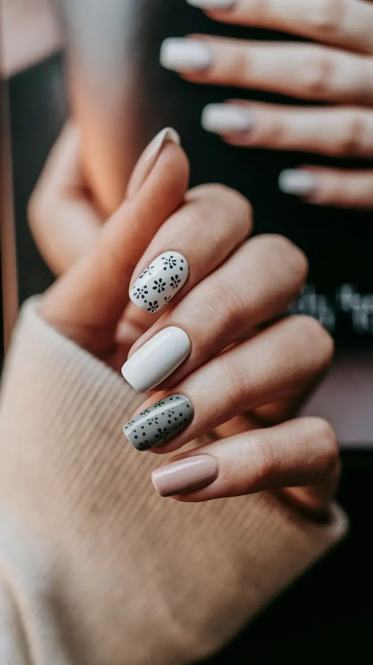 end of summer nails Modern Neutrals with a Blooming Twist