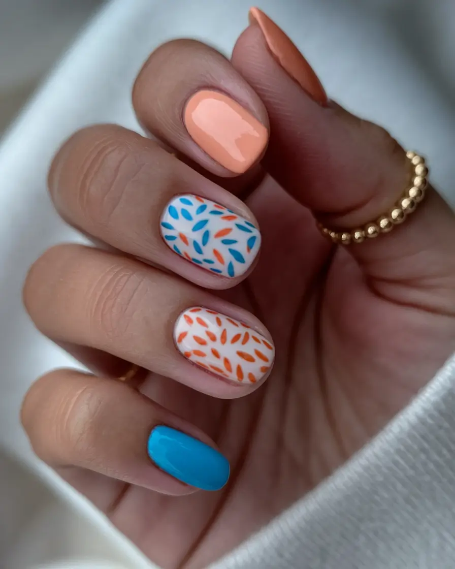 end of summer nails Peachy Pop with Confetti Petals
