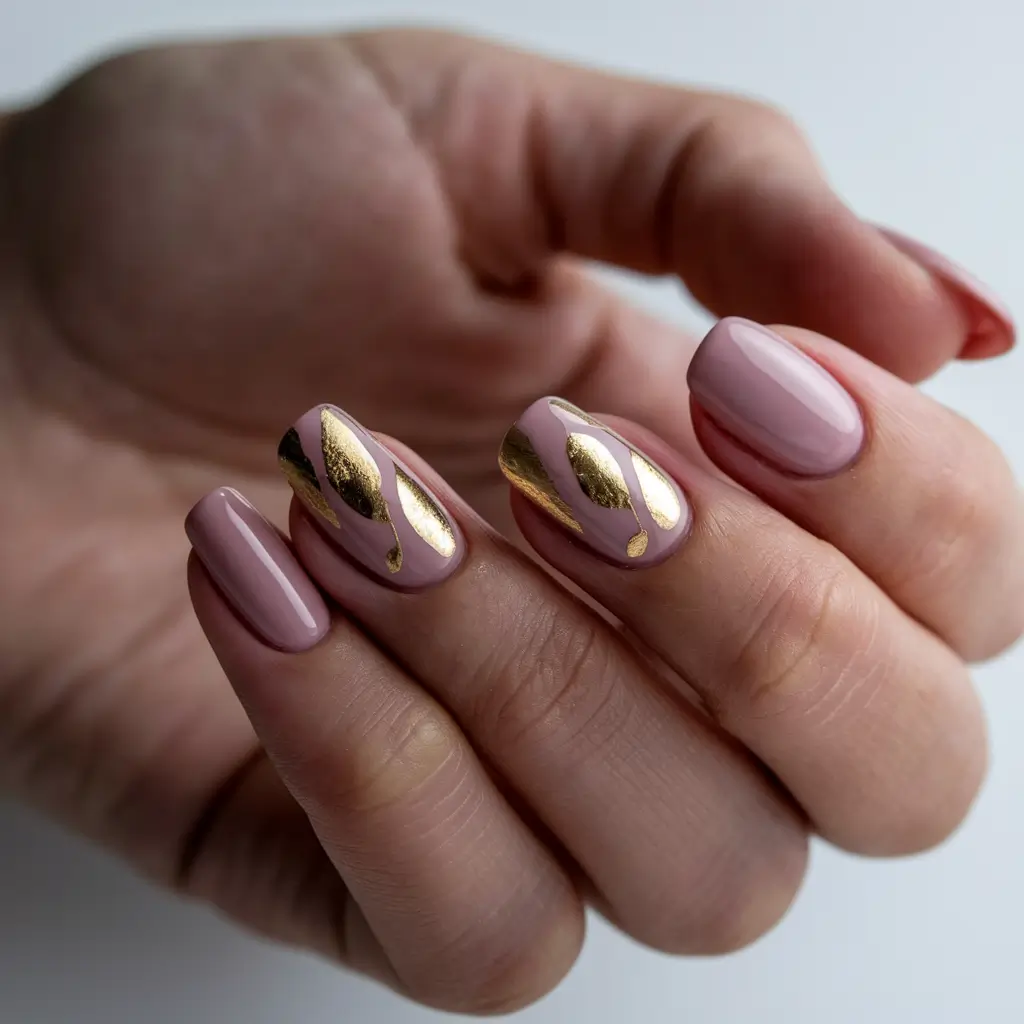 end of summer nails ideas 2025 Blushing Gold Elegance