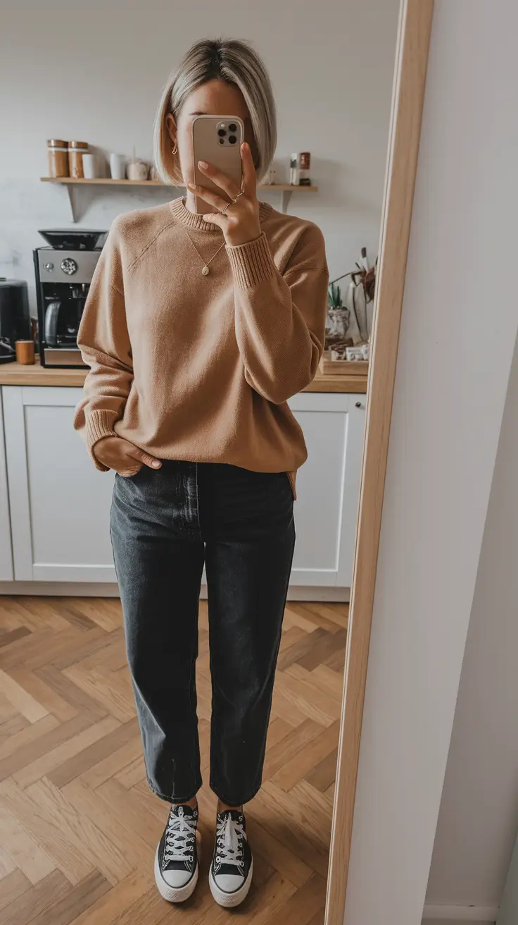 fall outfits for everyday Warm Neutrals and Retro Vibes