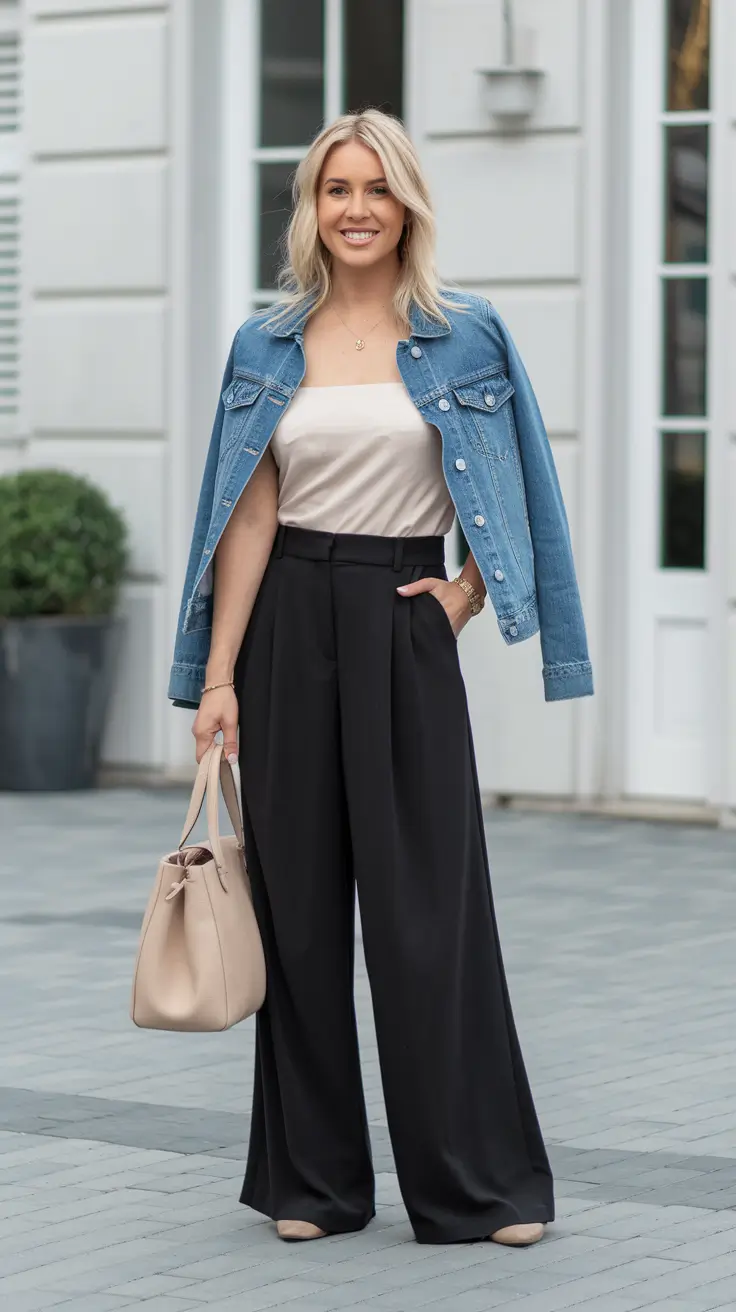 fall outfits for everyday Wide-Leg Elegance With a Denim Touch