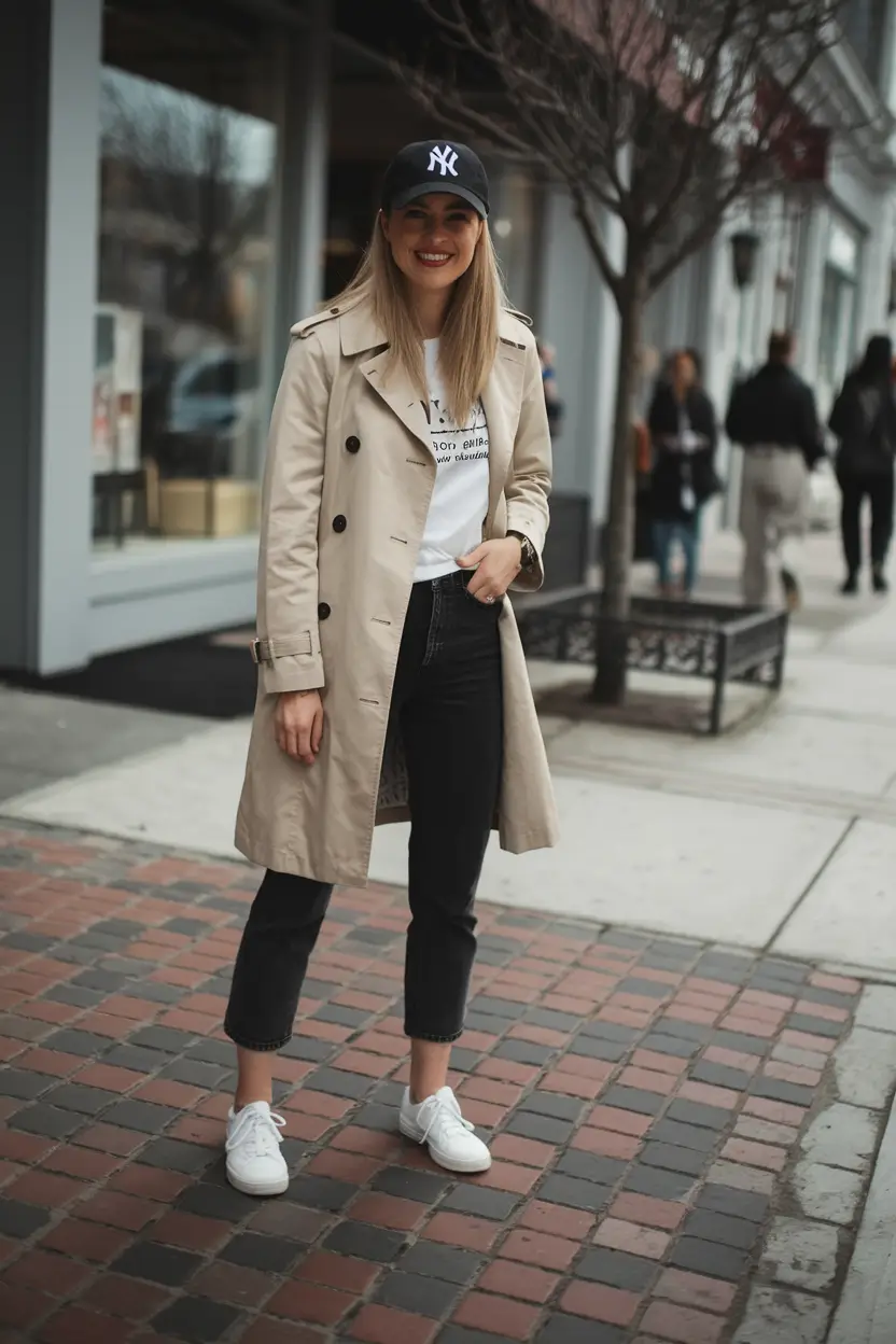 fall outfits for everyday Sporty Chic With a Trench Twist