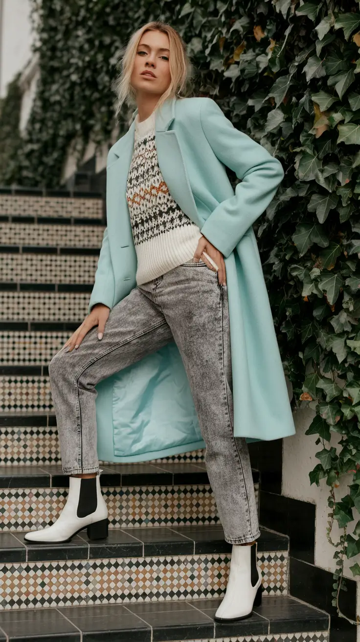 fall outfits with boots Mint-Coated Edge With Ankle Boots
