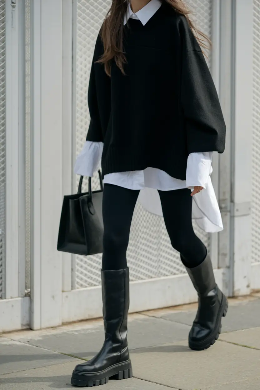 fall outfits with boots Modern Minimalism with a Monochrome Punch