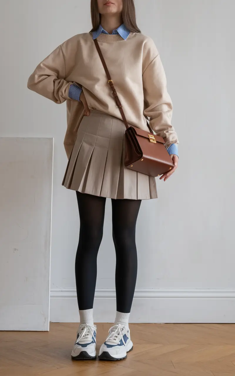 fall outfits with boots Preppy Skirt Layers With a Sporty Spin