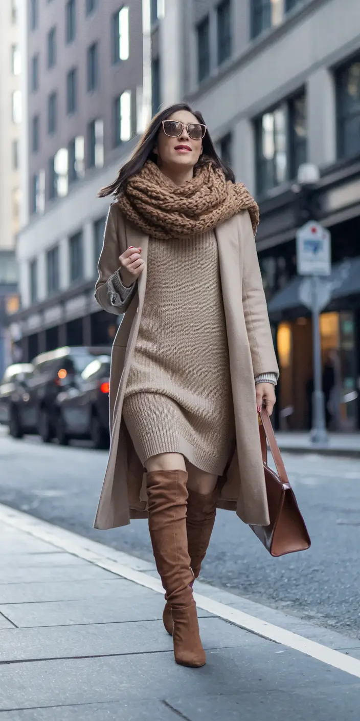 fall outfits with boots and dress Knit Dress Chic for a Cozy City Walk
