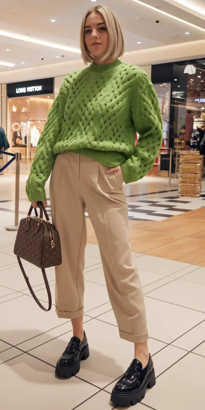 fall outfits with boots Chartreuse Pop & Polished Bottoms