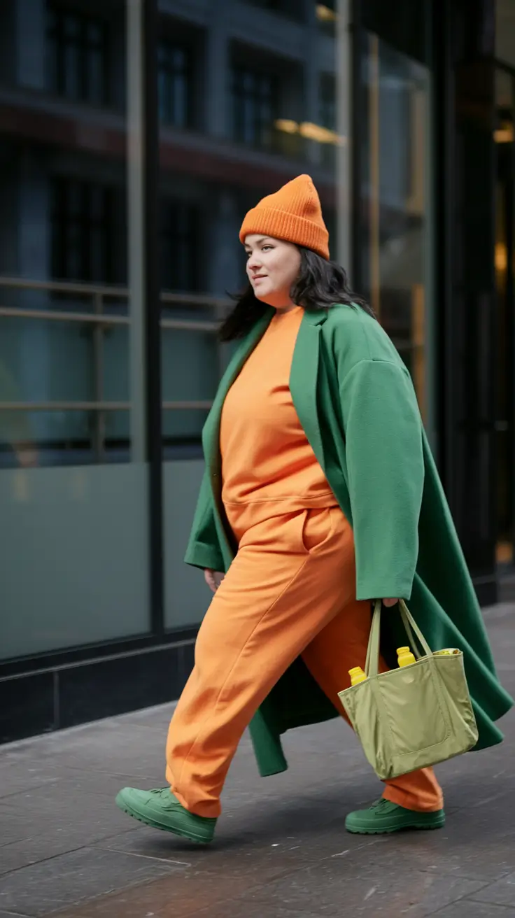 fall plus size fashion for women Color-Blocked Confidence in Orange and Green