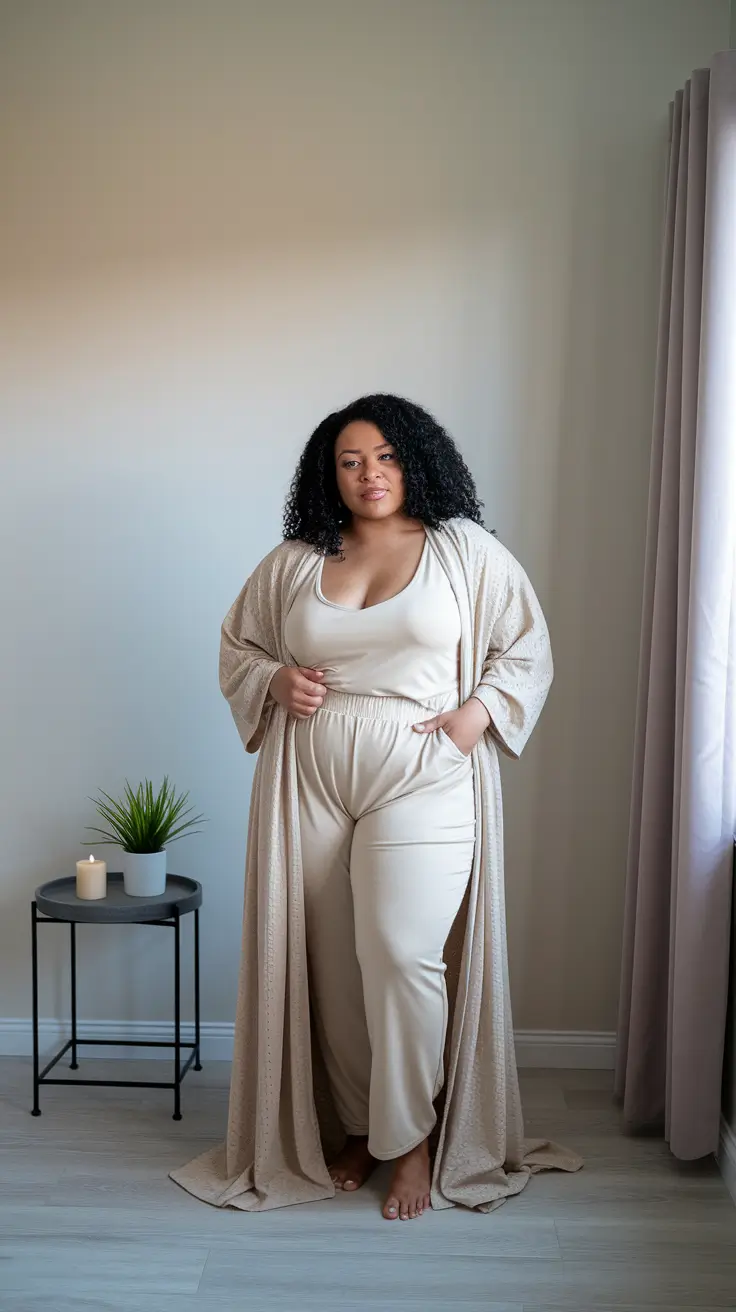 fall plus size fashion Monochrome Comfort at Home