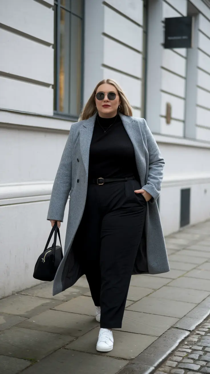 fall plus size fashion for women City Neutrals with a Sharp Coat