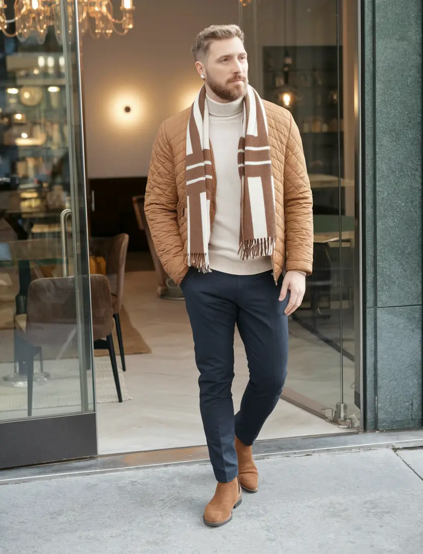 fall business casual outfits men Cozy Confidence with a Quilted Edge