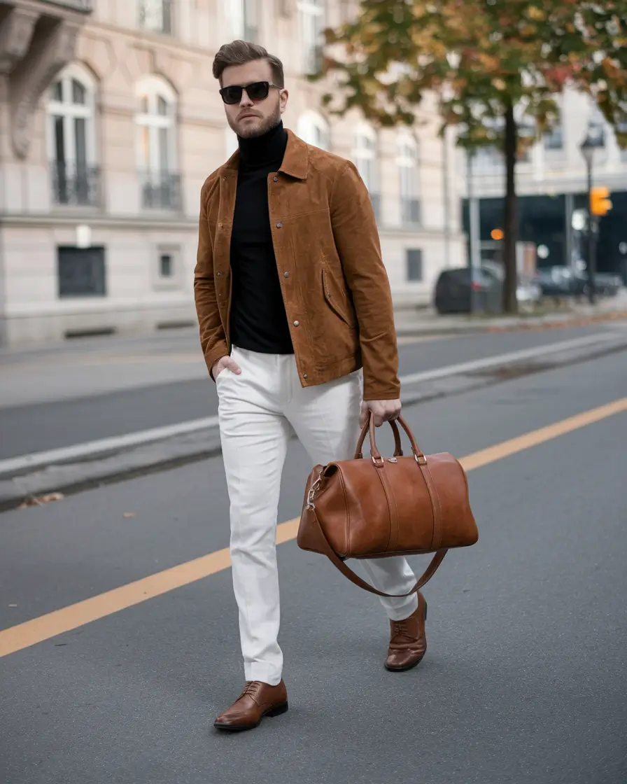 fall business casual outfits for men 2025 Modern Earth Tones with a Travel-Ready Edge