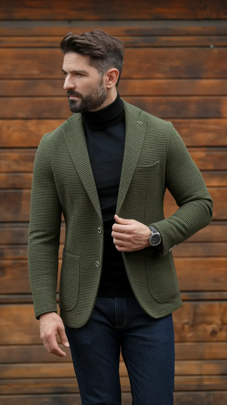 fall business casual outfits for men 2025 Olive and Black: A Power Pairing