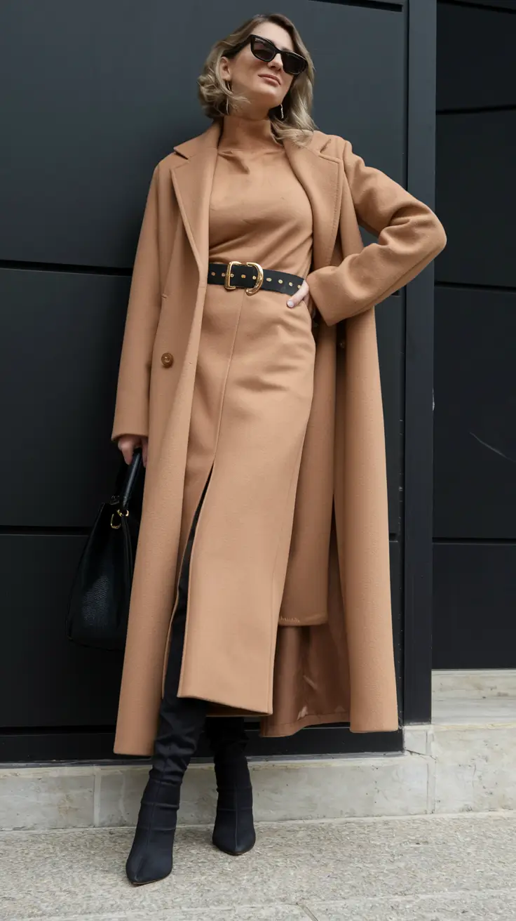cute fall outfits for women classy Monochrome Camel with Statement Belt