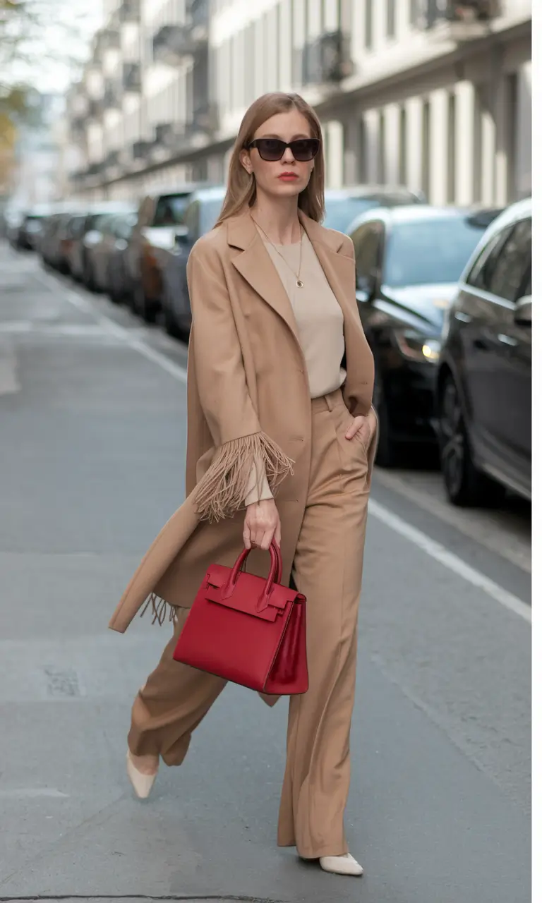 cute fall outfits for women classy Tailored Neutrals with a Pop of Power Red