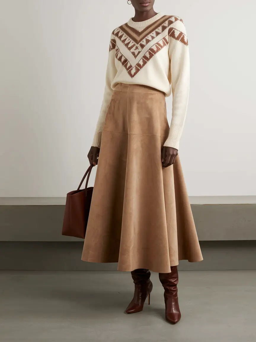 cute fall outfits for women skirt Earthy Warmth Meets 70s-Inspired Flair