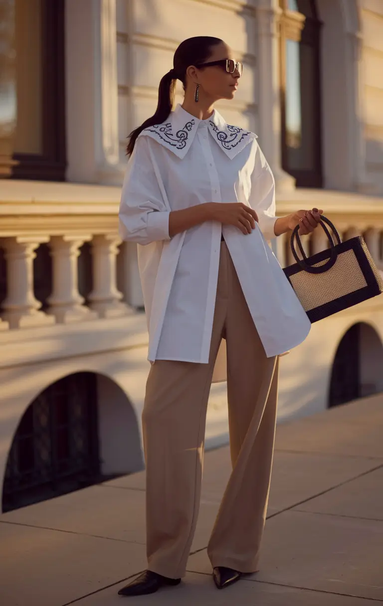 fall fashion outfits Statement Collar and Clean Lines