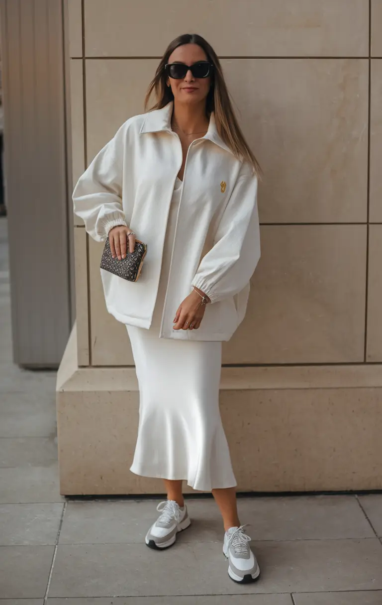 fall fashion outfits casual Sporty Elegance in a Satin Statement