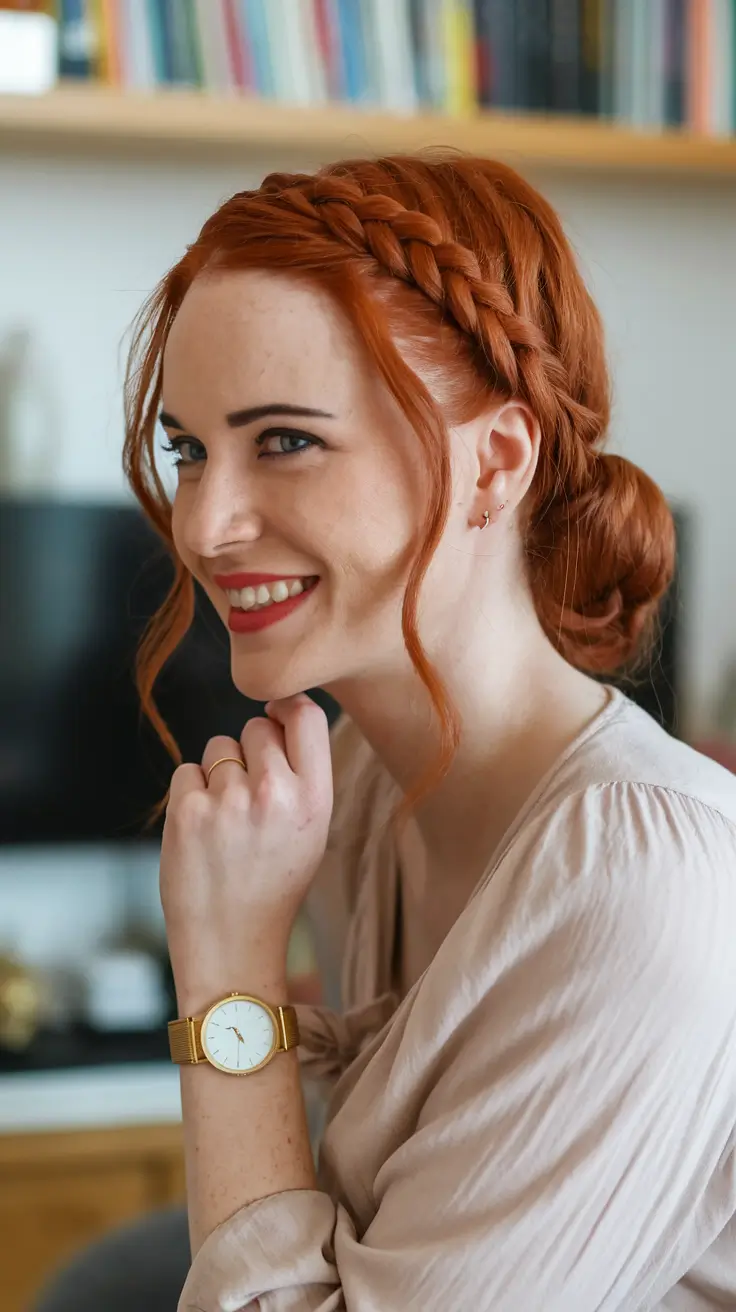 fall hairstyles for women Romantic Braided Crown with Low Chignon