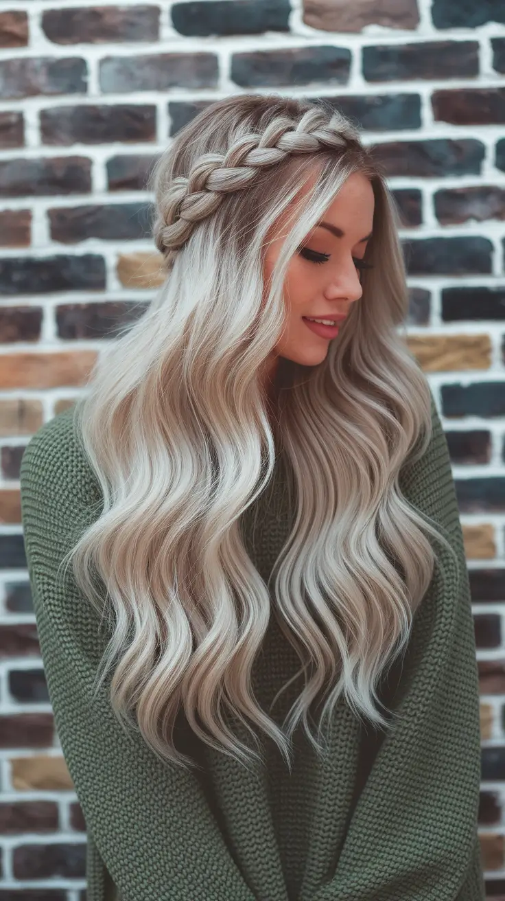 fall hairstyles for women 2025 Loose Goddess Waves with a Braided Halo