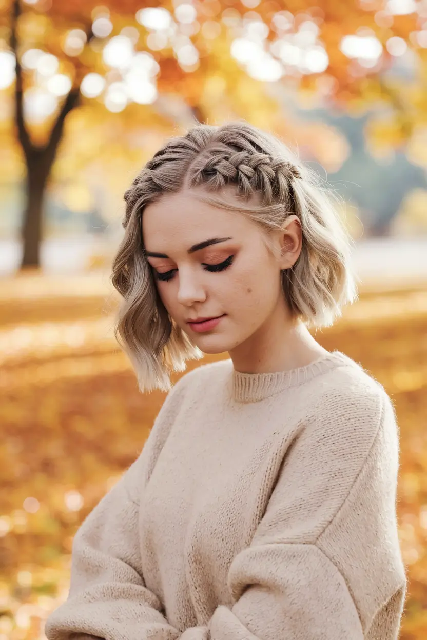 fall hairstyles for women 2025 Short Twisted Crown on Blunt Waves