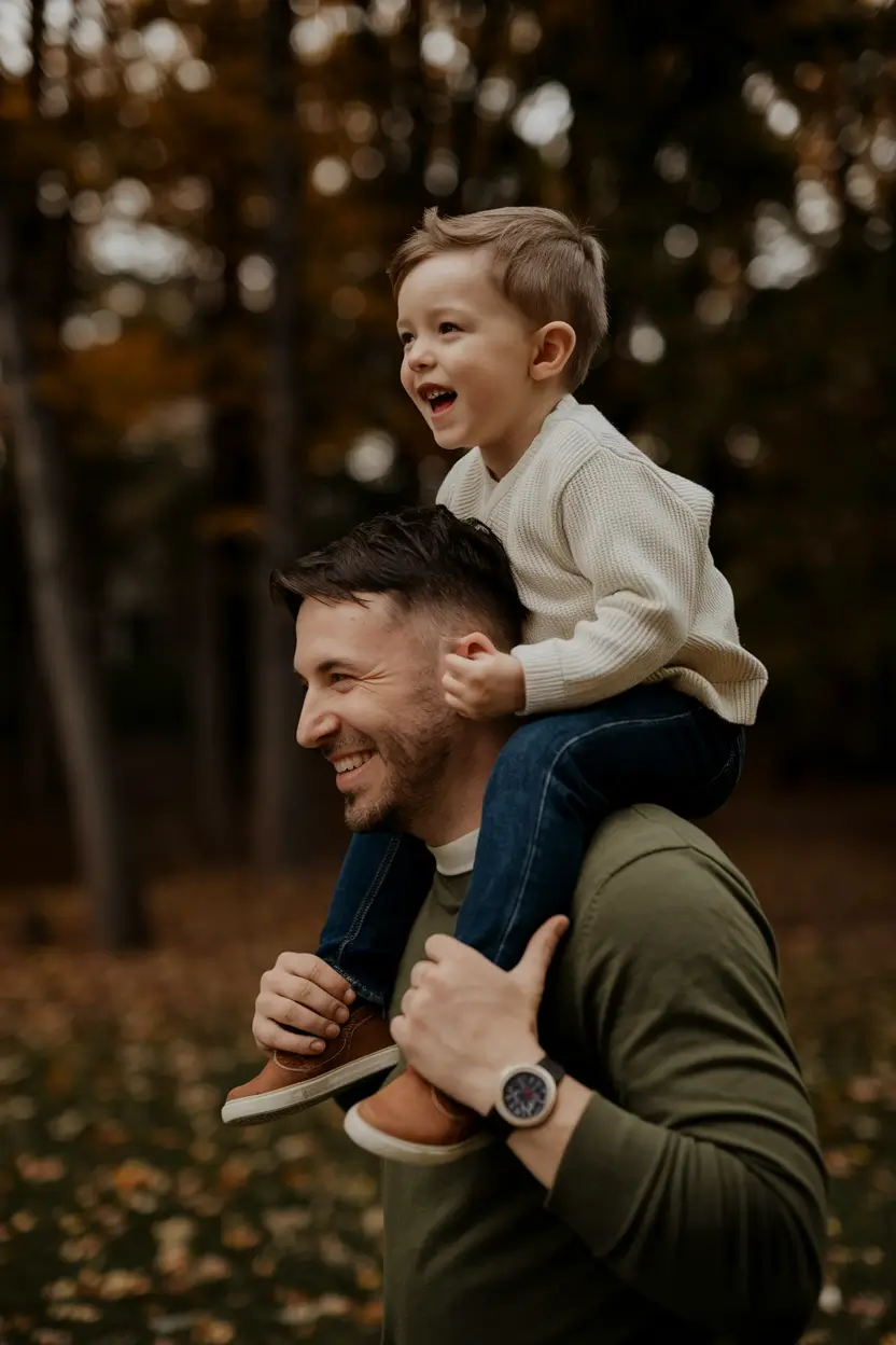 fall family pictures outfits Layered Olive and Cream for Dad and Son