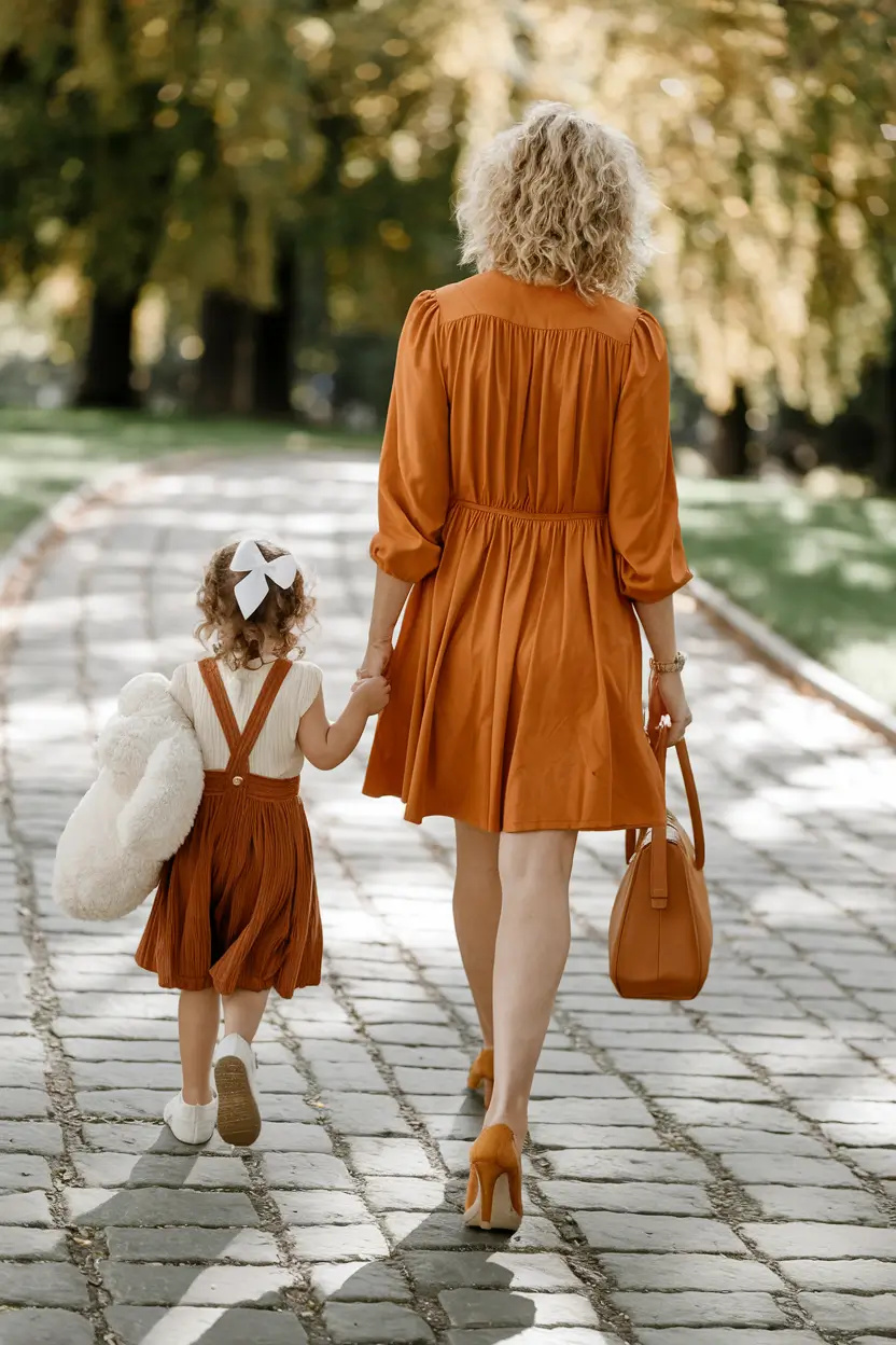 fall family pictures outfits mom Burnt Orange Elegance for Mom and Toddler
