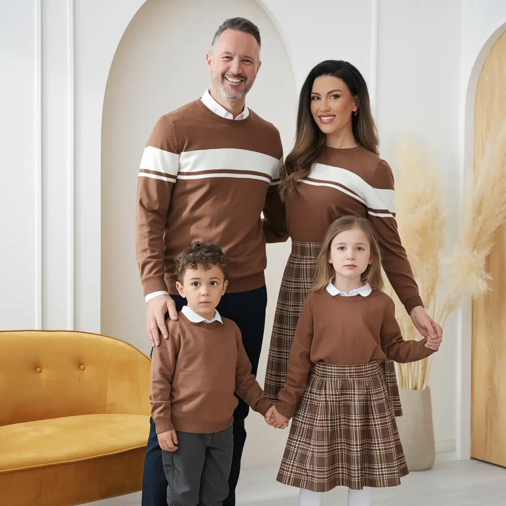 fall family pictures outfits Indoor Plaid Coordination for a Studio Session