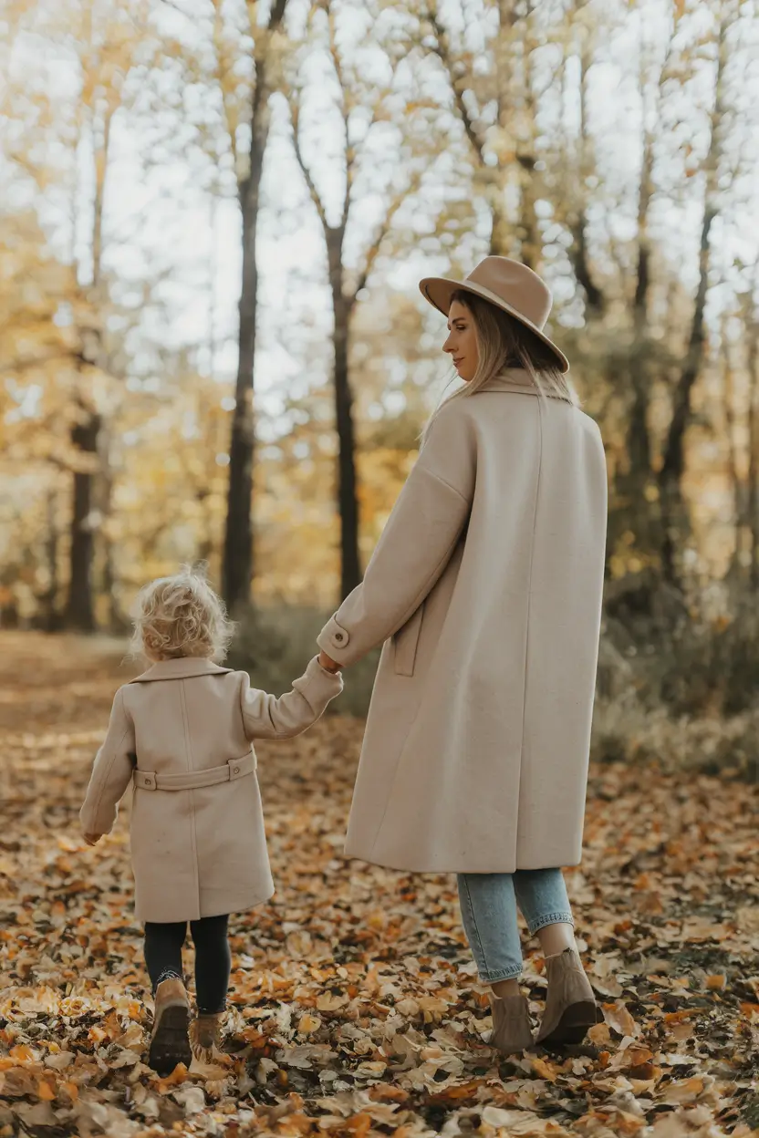 fall family pictures outfits mom Cozy Mom-and-Daughter Duo in Fall Coats