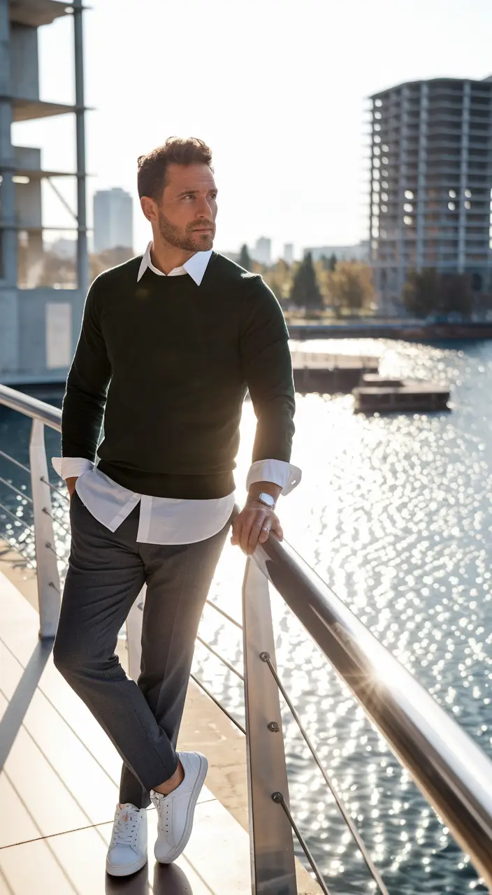 fall outfits for men 2025 Sleek Waterfront Layers in Monochrome