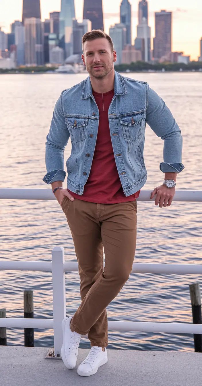 fall outfits for men aesthetic Polished Denim for Golden Hour