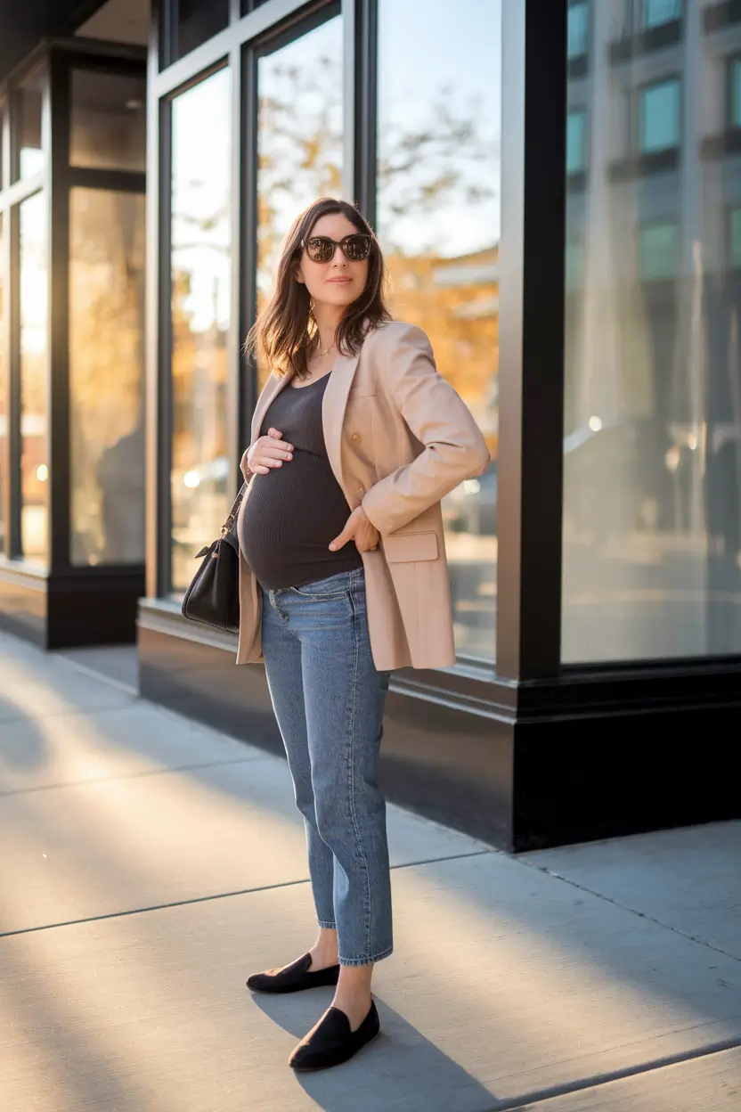 fall outfits for pregnant women Effortless Smart-Casual with Denim Confidence