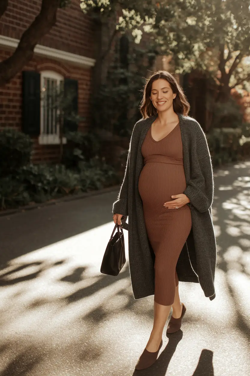 fall outfits for pregnant women Mocha Monochrome Meets Oversized Elegance