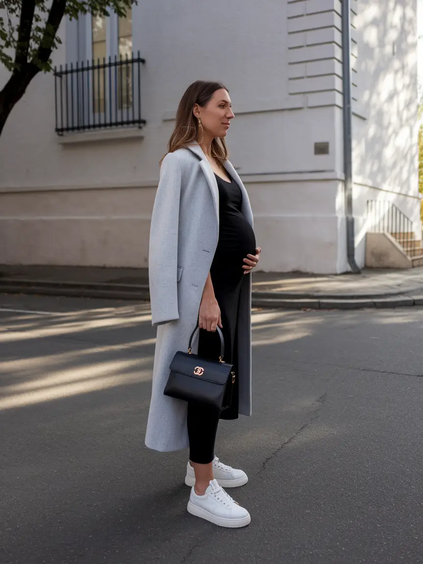 fall outfits for pregnant women – Understated Layers with a Cool Finish