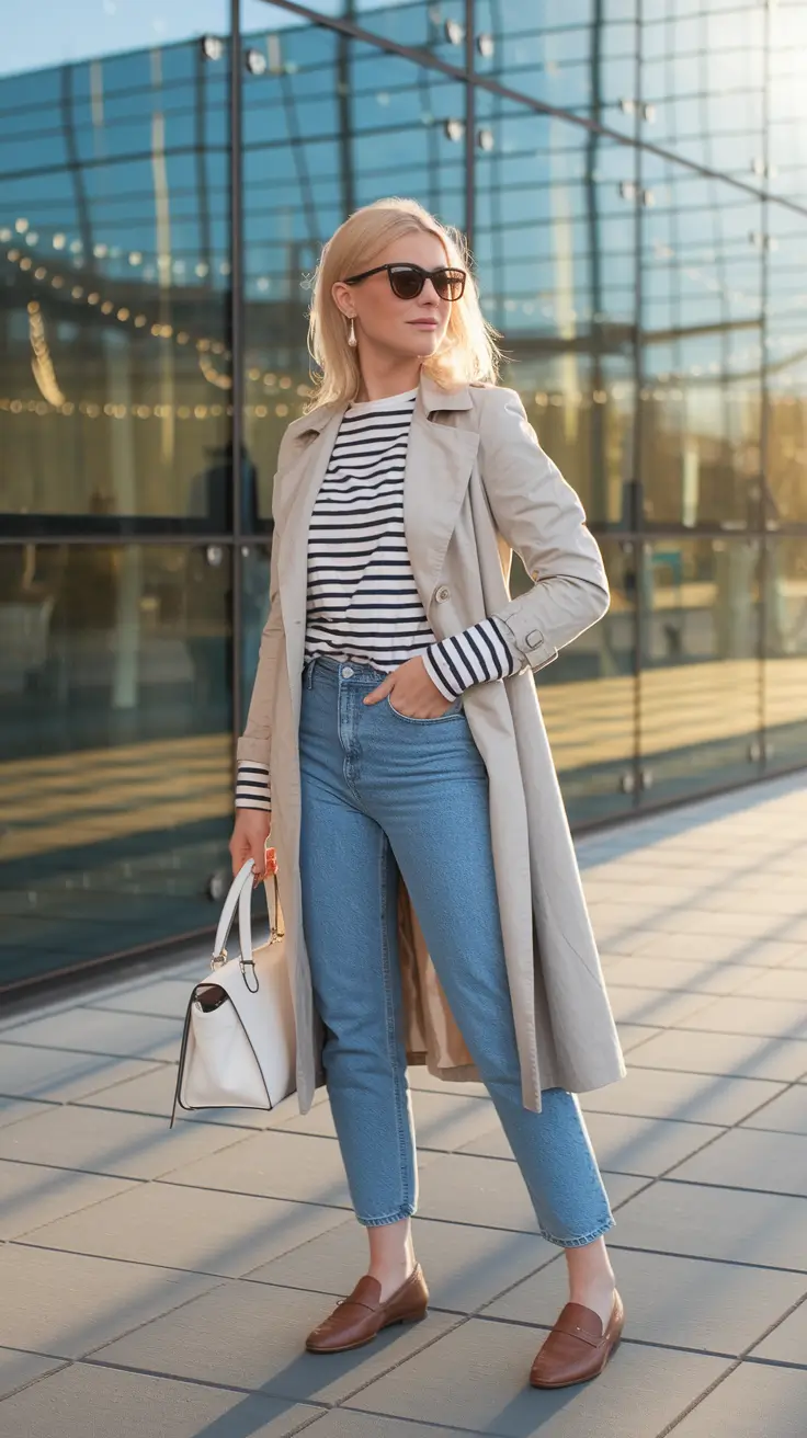 casual fall outfits for women Striped Parisian Fall Vibes
