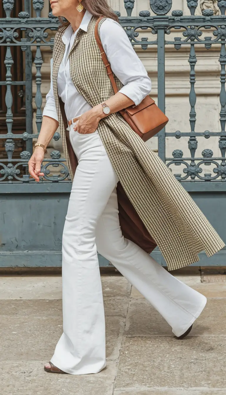 fall outfits for women over 40 Structured Layers with Crisp Contrast