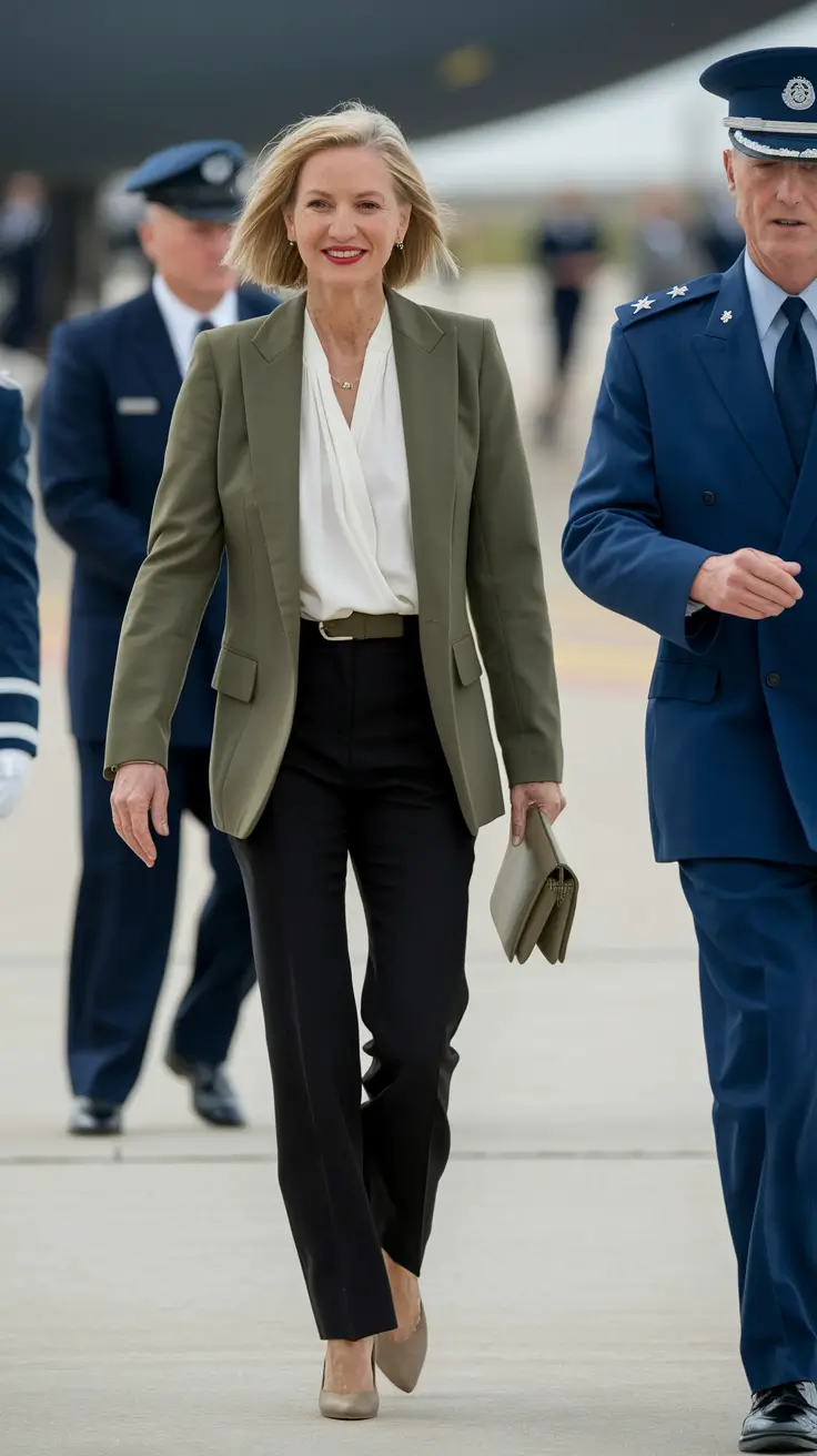 fall outfits for women over 40 Navy & Taupe: A Modern Contrast